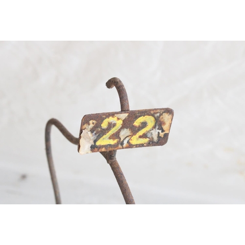 624 - Set of eighteen vintage wrought metal swimming baths changing hanger racks, each stamped with changi... 