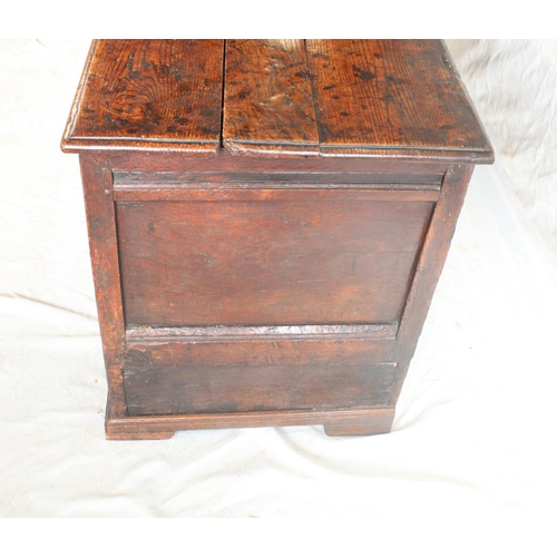 630 - 18th century oak mule chest, moulded hinged lid over panelled front, fitted with two drawers, W121cm... 