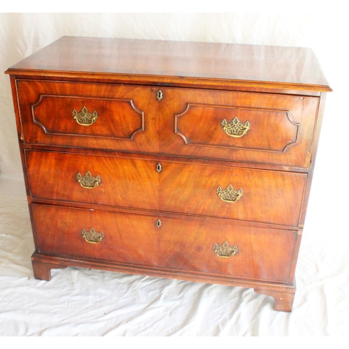 647 - Georgian mahogany secretaire chest of drawers, the rectangular top with moulded edge above three lon... 