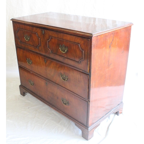 647 - Georgian mahogany secretaire chest of drawers, the rectangular top with moulded edge above three lon... 