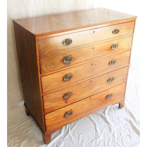 648 - Antique mahogany secretaire chest of drawers, the rectangular top with reeded edge above four long d... 