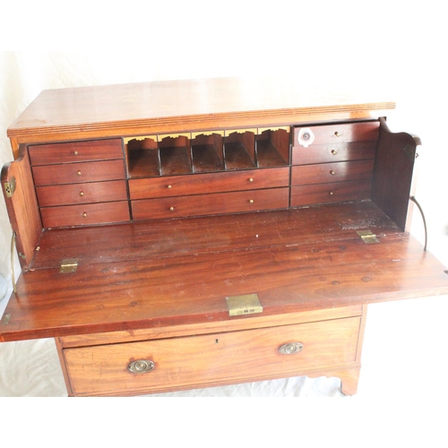 648 - Antique mahogany secretaire chest of drawers, the rectangular top with reeded edge above four long d... 