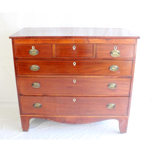 652 - 19th century mahogany and string inlaid chest of drawers, the rectangular top with plain edge above ... 