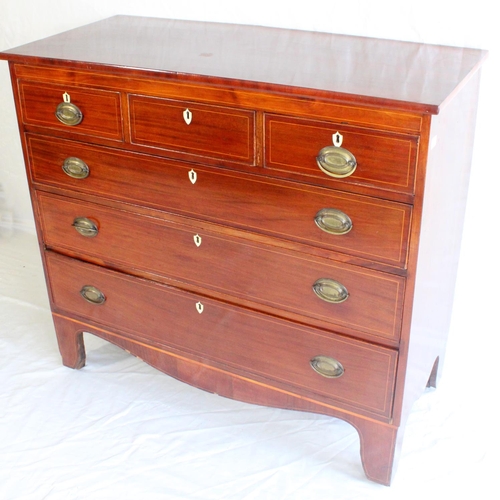 652 - 19th century mahogany and string inlaid chest of drawers, the rectangular top with plain edge above ... 