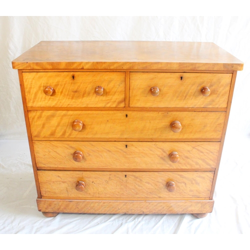 657 - Victorian satinwood chest of drawers, the rectangular top with rounded corners and plain edge above ... 