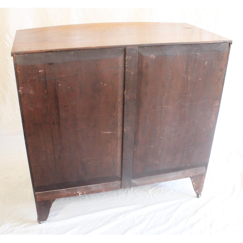 658 - Antique mahogany and string inlaid bow front chest of drawer, the D shaped top with cross banded edg... 