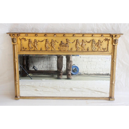 662 - A Regency gilt wood overmantle mirror, the breakfront cornice set with ball ornaments above a low re... 