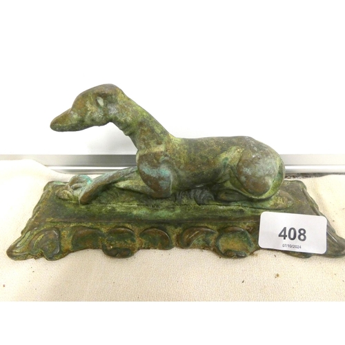 408 - Antique bronze greyhound ornament.