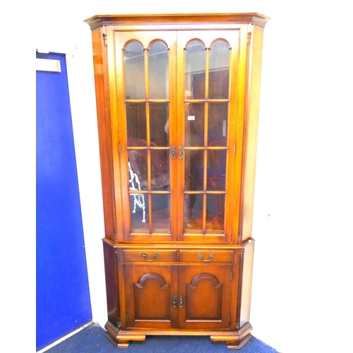 443 - Large, modern, mahogany, glazed top corner cupboard.