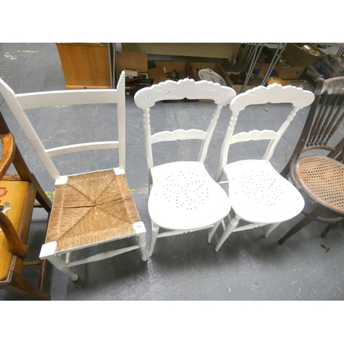 467 - Three painted white country style chairs.