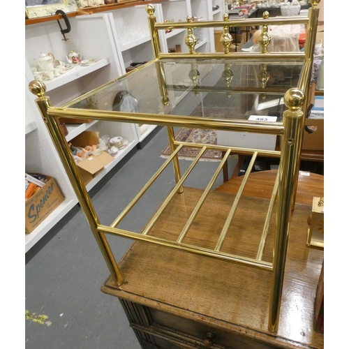 483 - Brass and smoked glass side table.