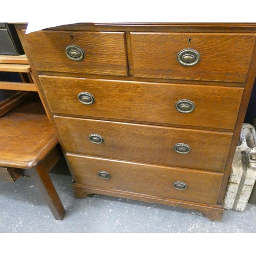 510 - Oak chest of two short and three long drawers.