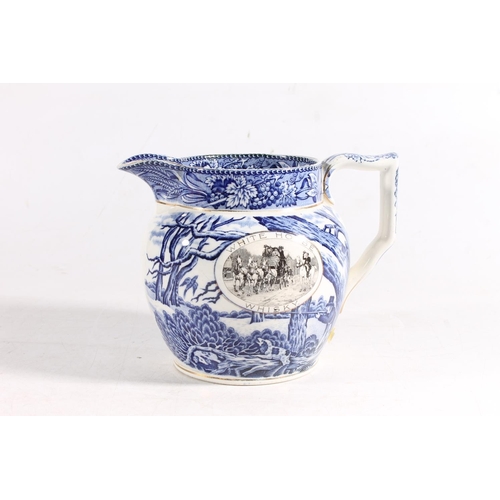 1090 - Shelley White Horse blended whisky advertising water jug with blue and white transfer printed huntin... 