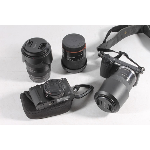 1121 - Sony Alpha NEX-5R 16.1 mega pixels camera, serial number 5155546 with three lenses to include SEL552... 