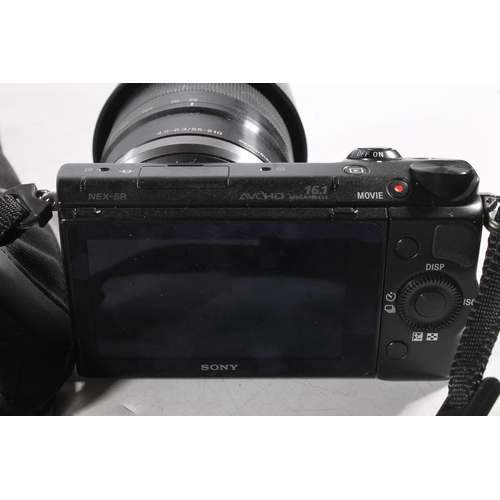 1121 - Sony Alpha NEX-5R 16.1 mega pixels camera, serial number 5155546 with three lenses to include SEL552... 