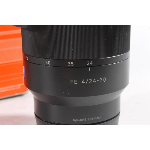 Sony Alpha series camera lens SEL2470Z Vario-Tessar T* FE 24-70mm F4 ZA OSS  67mm, serial number 0277