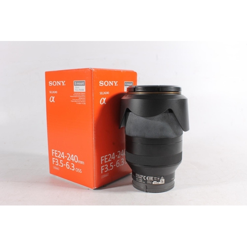 1126 - Sony Alpha series camera lens SEL24240 FE24-240mm F3.5-6.3 OSS 72mm lens, serial number 1973480, box... 