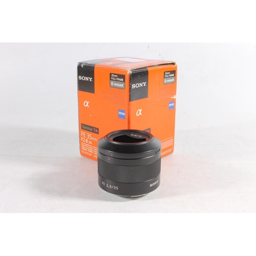 1129 - Sony Alpha series camera lens SEL35F28Z Sonnar T* FE 35mm F2.8 ZA 49mm, serial number 1850556, boxed... 