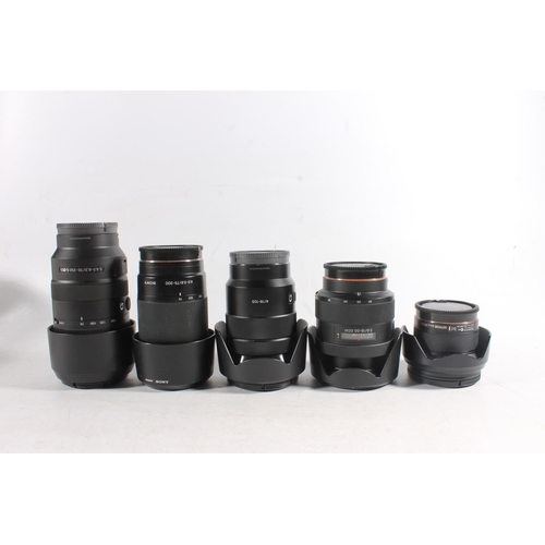 1131 - Sony camera lenses to include SELP18105G E4 PZ 18-105 G OSS 72mm, serial number 2245407; SAL1650 2.8... 