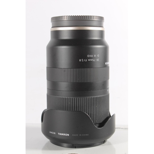 1134 - Tamron (for Sony Mirrorless) digital camera lens A036 28-75mm F/2.8 Di III RXD 67mm, with HA036 hood... 