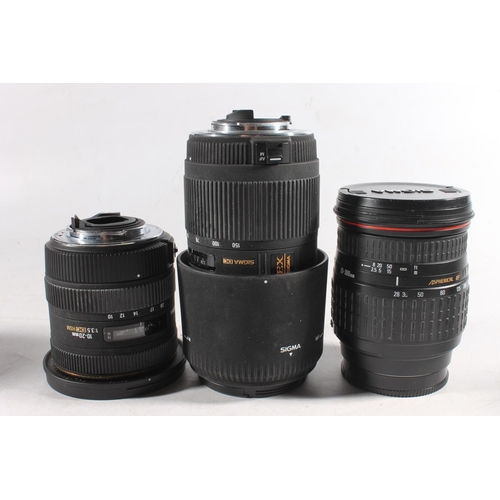 1146 - Six Sigma camera lenses to include a Sigma DC EX 50-150mm 1:2.8 II APO HSM lens, serial number 10133... 