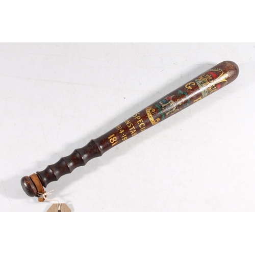 1444 - George V Edinburgh Special Constable great war commemorative police truncheon, numbered 181, painted... 