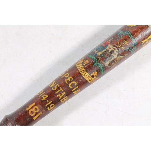 1444 - George V Edinburgh Special Constable great war commemorative police truncheon, numbered 181, painted... 