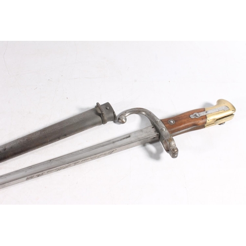 1446 - French 1874 pattern Gras bayonet, the blade of tapering T form with blade spine inscribed for St Eti... 