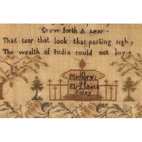 403 - Victorian memorial needlework sampler with 'Jesus permit thy Gracious name...', 'In memory of Elizab... 