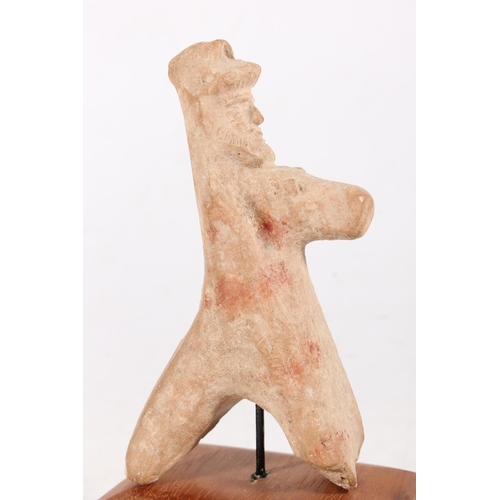 465 - Ancient Syro Hittite terracotta statue of a horse and rider raised on wooden base, 14cm tall, and an... 