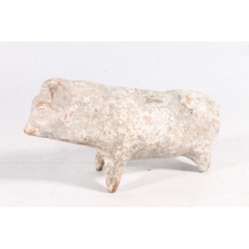 466 - Ancient Greek terracotta pottery model of a cow or pig, 16cm long and three terracotta pottery boer ... 