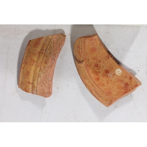 469 - Ancient Roman Redware pottery shard with relief sea bass, note to frame states that it is 2nd Centur... 