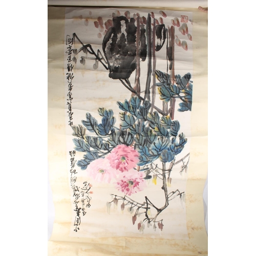 522 - WANG ZHEN (Chinese 1867-1938) Chrysanthemum blossom Watercolour, signed with seal mark and titled wi... 