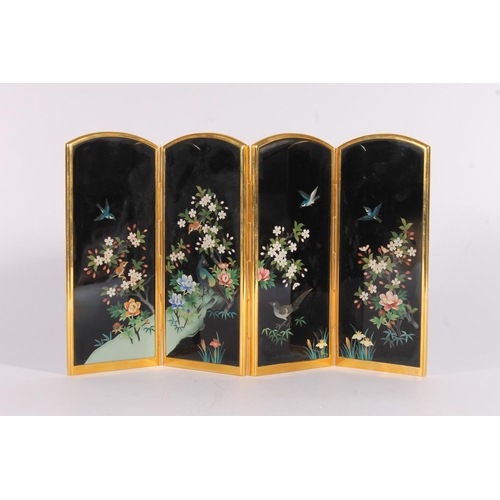 581 - A good quality early 20th century Japanese black ground four-fold cloisonne table screen with arched... 