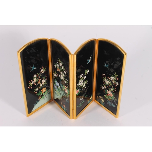 581 - A good quality early 20th century Japanese black ground four-fold cloisonne table screen with arched... 