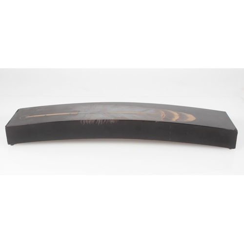 537 - 19th century Japanese lacquer ‘feather’ box, the bowed elongated rectangular box in black lacquer em... 