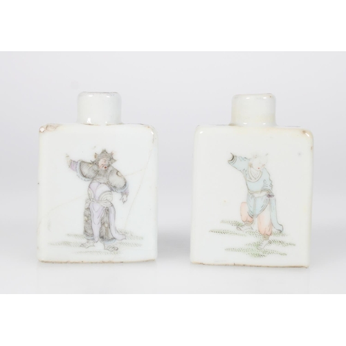 544 - Pair of late 19th century Chinese square snuff bottles decorated with figures, and horse and tiger, ... 