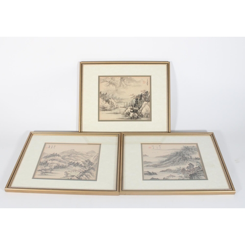 563 - Set of three small Chinese landscape paintings.