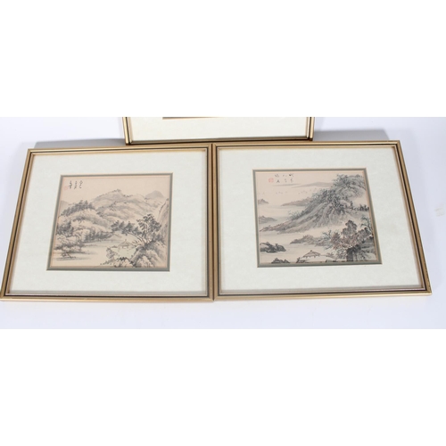 563 - Set of three small Chinese landscape paintings.