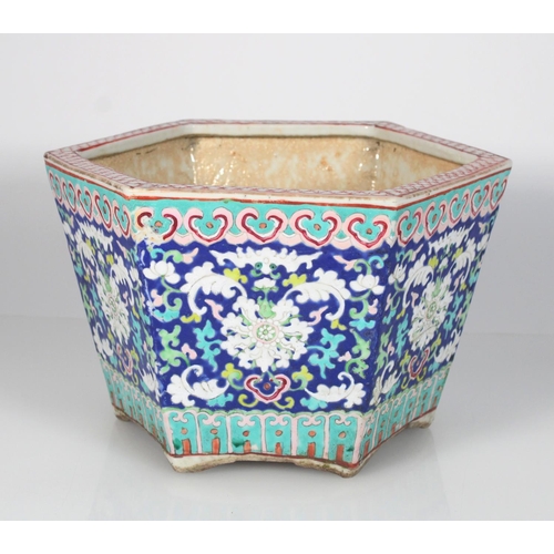 593 - Two pieces of Chinese porcelain, a late 19th century hexagonal jardiniere with canted corners to a t... 