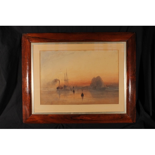 361 - After J W M TURNER Ships at Sunset Watercolour, unsigned, 36cm x 52cm, rosewood frame 61cm x 77cm.... 