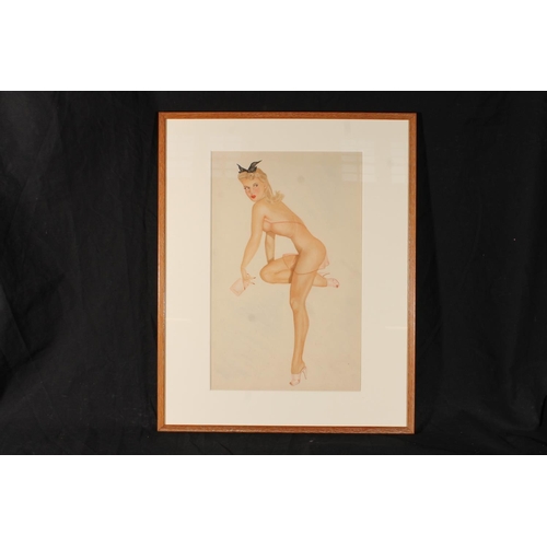 365 - Circle of ALBERTO VARGAS (Peruvian/American, 1896-1982) Pin up girl in see-through pink dress Waterc... 