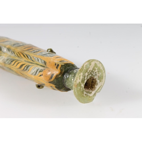 474 - Ancient Eastern Mediterranean, probably Greek, core formed glass alabastron, the green body with yel... 