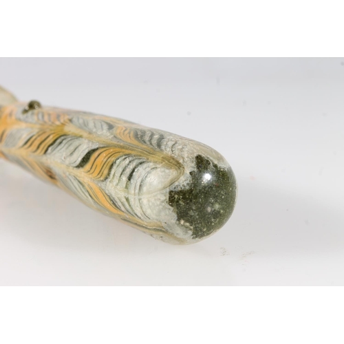 474 - Ancient Eastern Mediterranean, probably Greek, core formed glass alabastron, the green body with yel... 