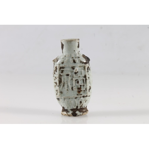 479 - Chinese archaic celadon glazed earthenware scent bottle, with Fu mark, 7.3cm tall.