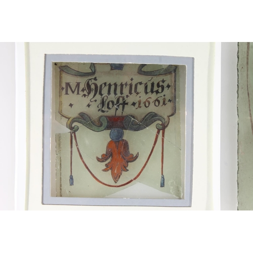 496 - 17th century stained glass tile painted 'M Henricus Loft 1661' 9cm x 9cm, and another stained glass ... 