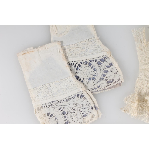 503 - Pair of 17th century lace mittens, with note dating them to the reign of Charles 1st, and another pa... 