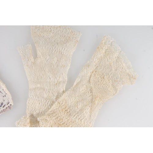 503 - Pair of 17th century lace mittens, with note dating them to the reign of Charles 1st, and another pa... 