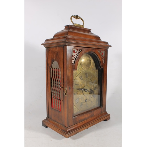 504 - Antique mahogany cased Italian mantel or table clock, the brass dial with Roman numeral and Arabic n... 