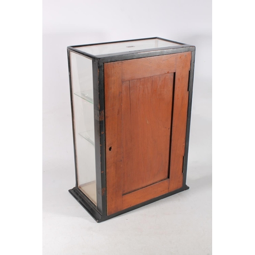 506 - Ebonised wooden glazed table top display case with two glass shelves, 46cm x 30cm x 19cm.